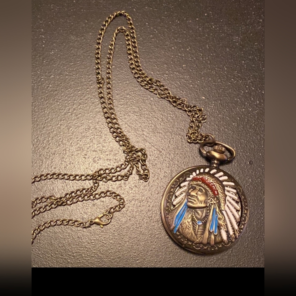 New beautiful Native American quartz pocket watch.  Choose color